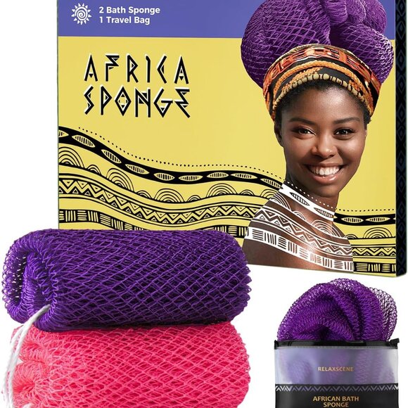 African Net Sponge Authentic - 2 Pieces Loofah Exfoliating Body Scrubber Bath Sp - Picture 1 of 8